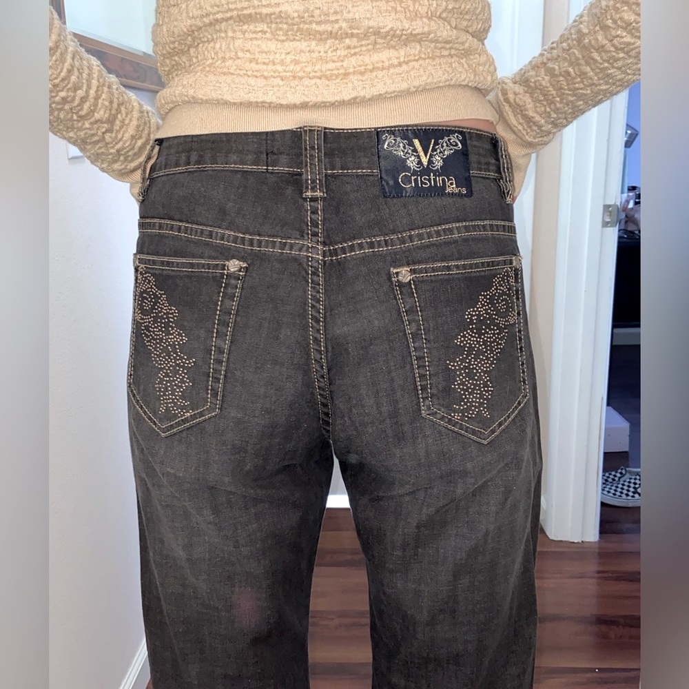 Women's V Cristina Rhinestone Embellished Straight Leg Boot Jeans Size 10 34/32
